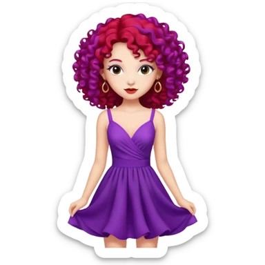 Fashion Model with Purple Curls, red dress sticker