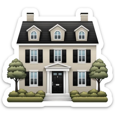 greige colonial house with black shutters and black front door sticker