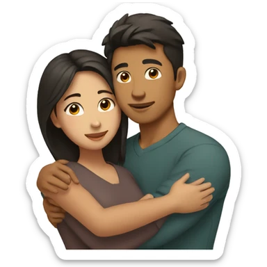 young brown Man and brown asian woman hug love sticker