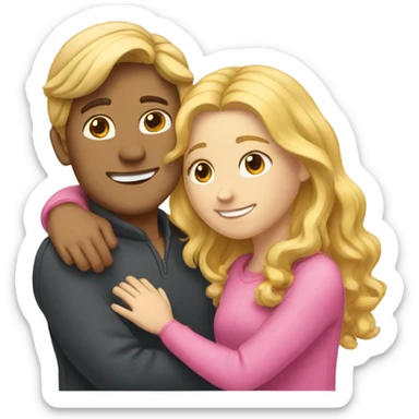 make a guy and a girl, they are hugging, the girl has pink long wavy hair, the guy has blonde hair sticker
