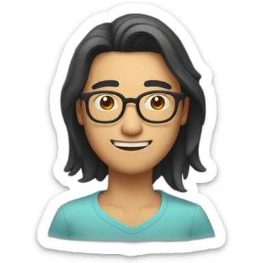 heavy winking south east asian guy with neck length hair wearing spectacles sticker