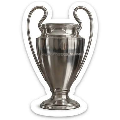champion's league trophy, realistic, polished metal, reflections, ornate details, isolated on white, no text sticker