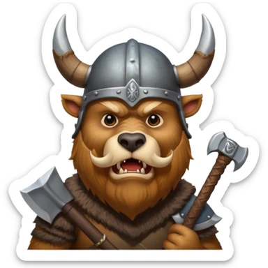 Viking Bear wearing horned helmet growling. holding axe sticker