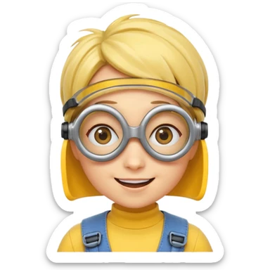 Minion emoji with a round head like normal emojis and a smurk like this emoji but a minion so basically that emoji with the goggles and the hair and not a funny head shape 😏 it should look like an actual minion not a human with African braids and a female minion  make them feminine  sticker