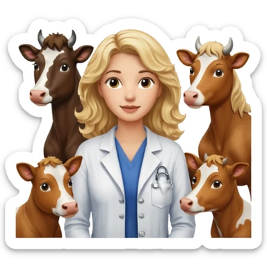 Joven mujer, de cabello bajo los hombros rubio con ondas, veterinaria de perros, vacas y caballos sticker