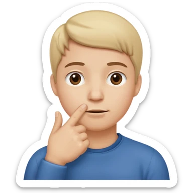 straight face with hand with thumb sticking left right under chin emoji sticker