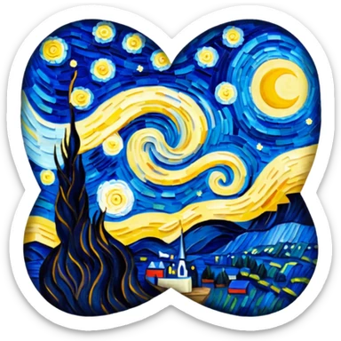 Vangogh starry night in a heart sticker