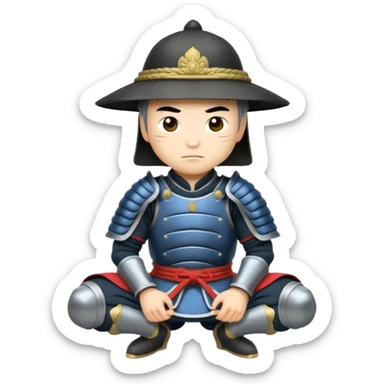asian white skin Samurais in Hat, Samurai kneeling  sticker