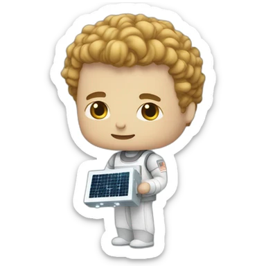 tall lean white man with curly short hair creating a small cube satellite sticker