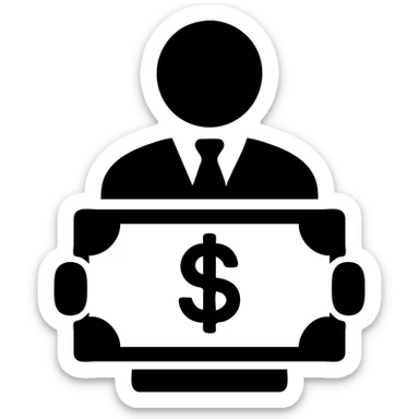Businessman holding money, man with cash, wealth symbol sticker