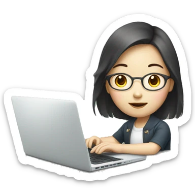 Korean girl with laptop no glasses sticker