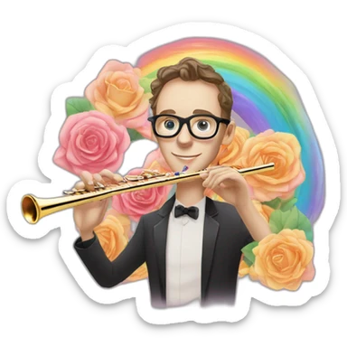 Jonathan Toews wearing glasses as a rainbow musical flute instrument in a symphony with pastel roses sticker