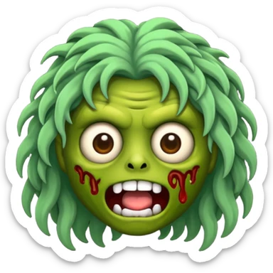 Faça um emoji de zumbi que se pareça comigo. Categorias: cabelo ondulados pretos, pele verde, usa aparelho! sticker