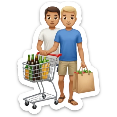 man with a shopping cart full of beers and wines full body sticker