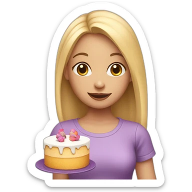 a girl with blond hair is holding a cake and balls behind her back sticker
