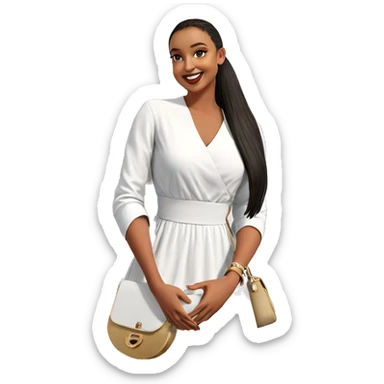 smiling girl in white dress sticker