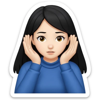 Girl with black hair using both hands to choke herself with math open  sticker