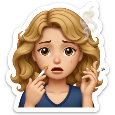 A girl with wavy hair who is smoking and crying sticker