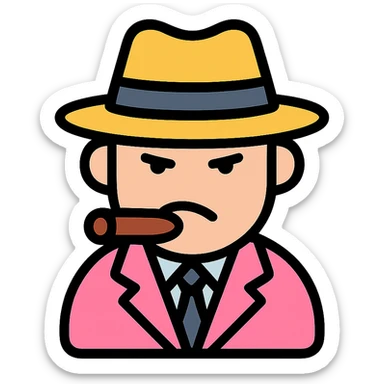 gangster in a felt hat, pink sticker