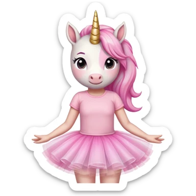 head and shoulders portrait of an anthropomorphised female unicorn in tutu and pink t-shirt, standard pose sticker