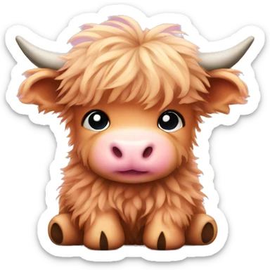 Cute Fluffy pink Highland cow baby sitting sticker