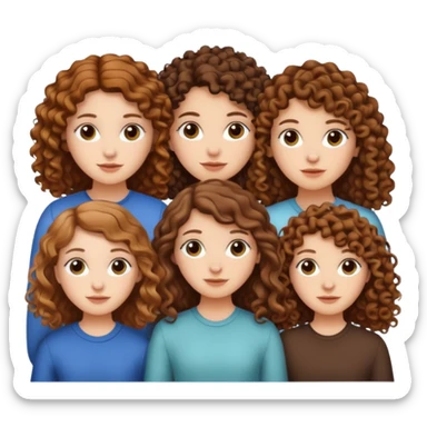 Three white girls, all of off this with brown hair but one whit straight one whit curly and one whit very curly sticker