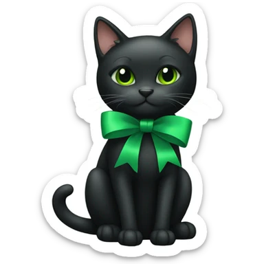 Black cat with green bow sticker
