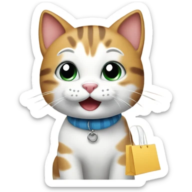 happy cat on a shopping spree sticker