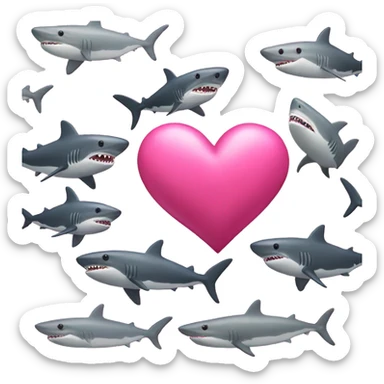 pink love whole heart with sharks sticker