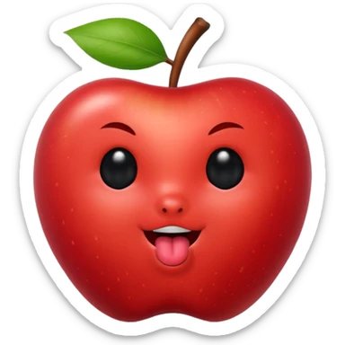 Create an emoji of a red apple with black eyes and a black line for a mouth with its tongue barely sticking out sticker
