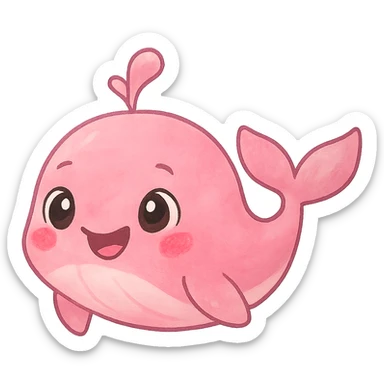 a cute pink whale, original design, big eyes, blushing cheeks, joyful sticker