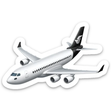 A commercial airplane that is black and white sticker