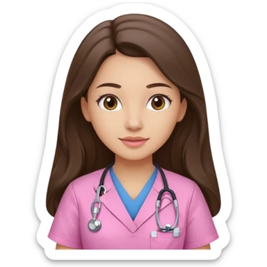 pretty brunette nurse with long hair in pink scrubs sticker