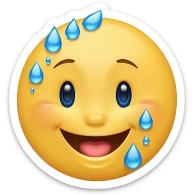 Emoji, yellow round laughing face, blue tears of joy sticker