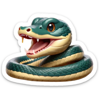 Cinematic Cute Yawning Chinese Water Snake Portrait Emoji, Head tilted slightly with a dramatic, wide-open yawn, showcasing a soft, glossy scaled body with gently drooping edges and half-closed, drowsy eyes, Simplified yet irresistibly adorable features, highly detailed, glowing with a soft, cozy aquatic glow, high shine, relaxed yet expressive, stylized with a dash of waterborn charm, soft glowing outline, capturing the essence of a sleepy yet affectionate water snake that seems ready to stretch out and rest in its watery domain! sticker