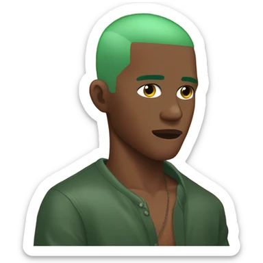 frank ocean, no shirt, green hair buzz cut, hand covering face sticker
