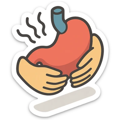 close-up of a painful stomach, only stomach and hands holding it, waves showing pain, detailed shadows and highlights, no face or legs, transparent background sticker