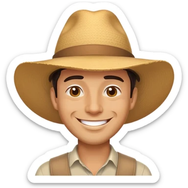 man with a wide-brimmed hat, smiling sticker