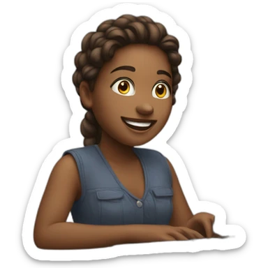 An enthusiastic young artist and behind her computer sticker