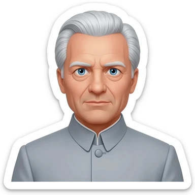 Ernst Stavro Blofeld from James Bond Series with blue eyes, silver hair, light grey mao suit sticker