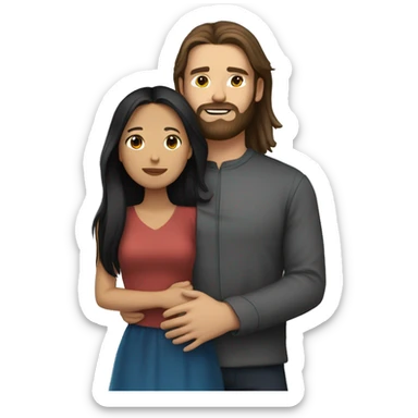 Beautiful white man with dark brown long hair with beard hugging a Filipino girl with brown skin and long straight black hair  sticker
