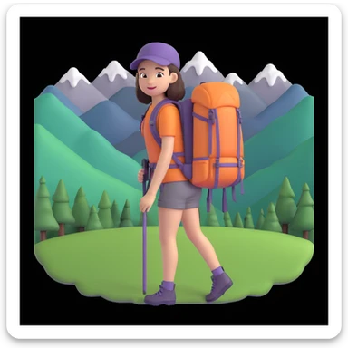 girl back packing mountains in background, close up pose sticker