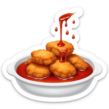Dripping seasoned nuggets spicy red sauce steamy sticker