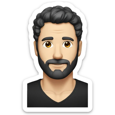 White man in black v-neck shirt with black hair that is slightly greying and a short black beard that is is slightly greying sticker