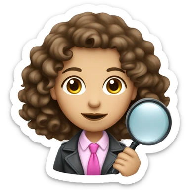  Tan brunette curly hair female detective wearing pink holding magnifying glass sticker