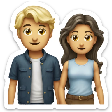 Ragazza bionda che abbraccia un ragazzo bruno e un bambino bruno sticker