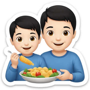 eating food well baby with happy face black hair girl and boy sticker