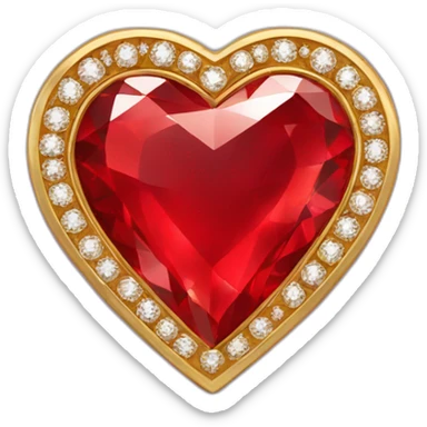 Red heart diamond with gold border sticker