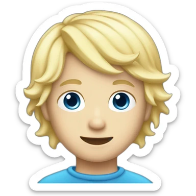a boy with blond hair and blue eyes wearing a whale costume sticker