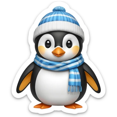 Winter penguin wearing winter clothes with winter background sticker
